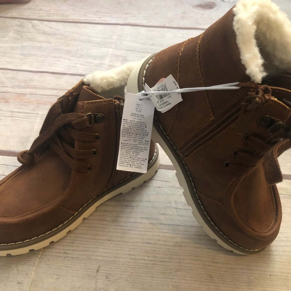 Toddler Boy Cozy Brown Winter Boots, Size 11 Toddler, Brand New with Tags!